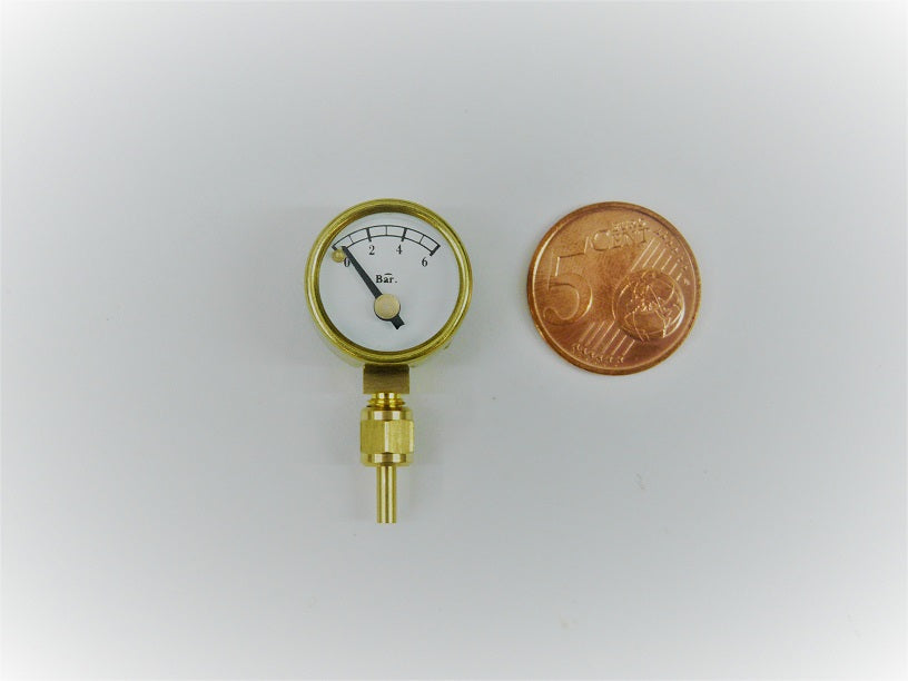 Manometer 0–6 bar Ø 19 mm – Messinggehäuse, Anschluss M5×0,5