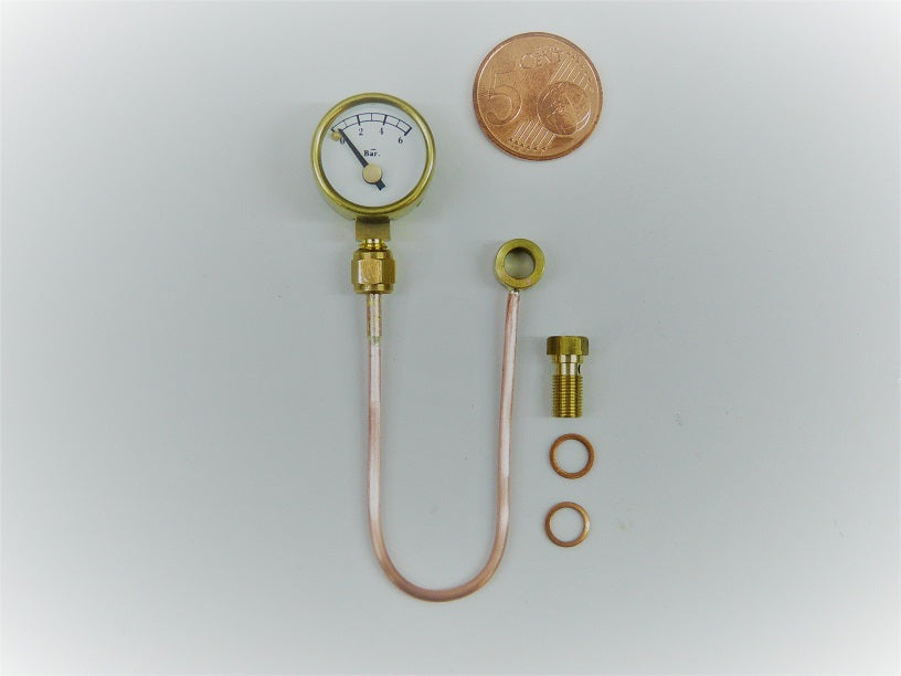 Manometer 0–6 bar Ø 19 mm – Messinggehäuse, Anschluss M5×0,5